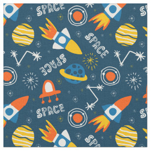 Cute Colourful Space Adventures Pattern Fabric