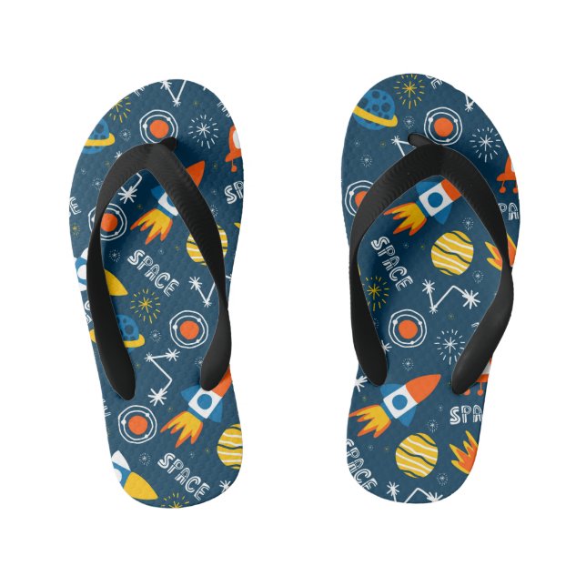 Cute Colourful Space Adventures Pattern Kid's Jandals (Footbed)