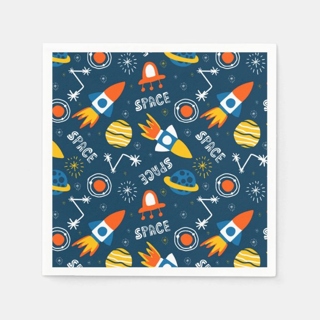 Cute Colourful Space Adventures Pattern Napkin (Front)