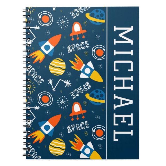Cute Colourful Space Adventures Pattern Notebook (Front)