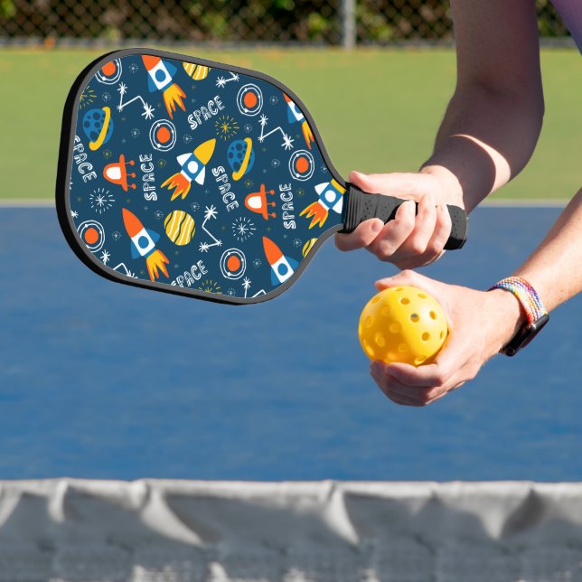 Cute Colourful Space Adventures Pattern Pickleball Paddle (Insitu)