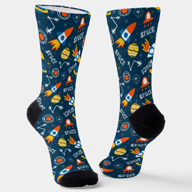 Cute Colourful Space Adventures Pattern Socks (Angled)