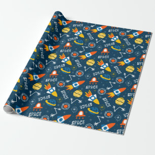 Cute Colourful Space Adventures Pattern Wrapping Paper