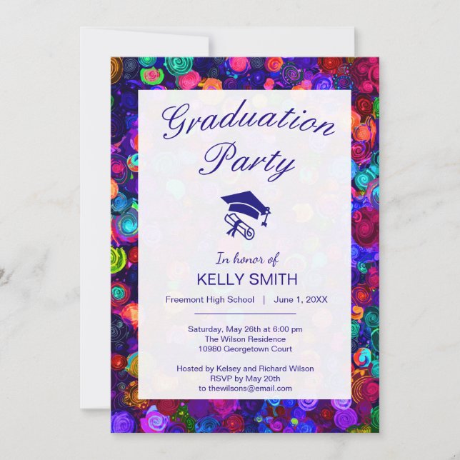 Cute colourful spiral cosmos graduation party invitation (Front)