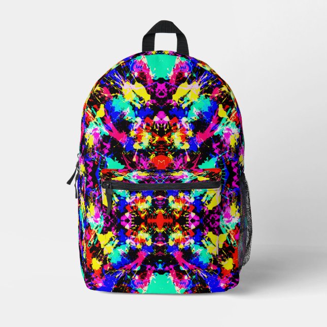 Cute colourful splatter paint car flag printed backpack (Front)