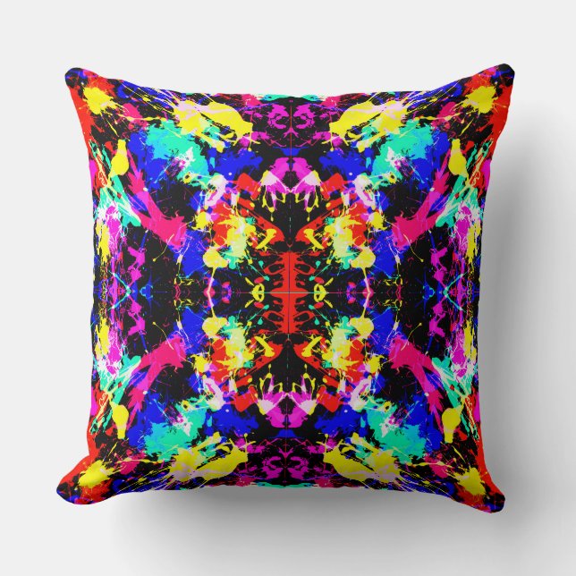 Cute colourful splatter paint cushion (Front)