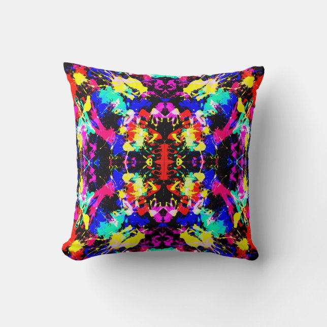 Cute colourful splatter paint cushion (Front)