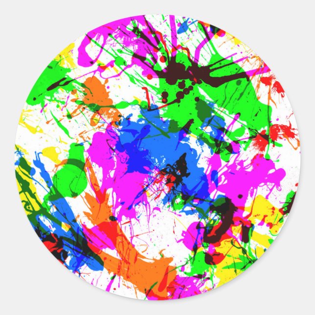 Cute colourful splatter paint design classic round sticker (Front)