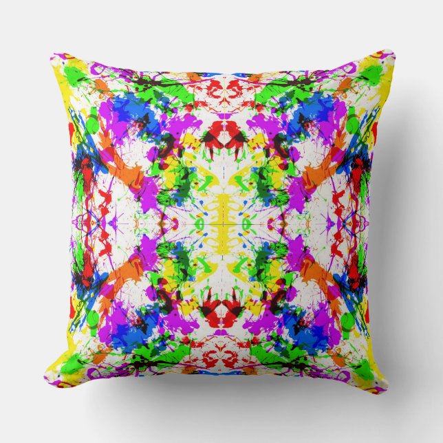 Cute colourful splatter paint design cushion (Front)