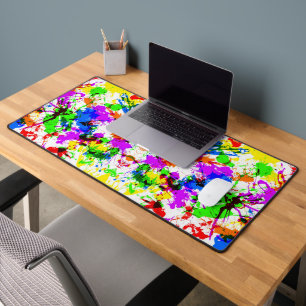 Cute colourful splatter paint design desk mat