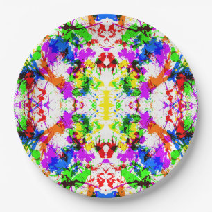 Cute colourful splatter paint design paper plate