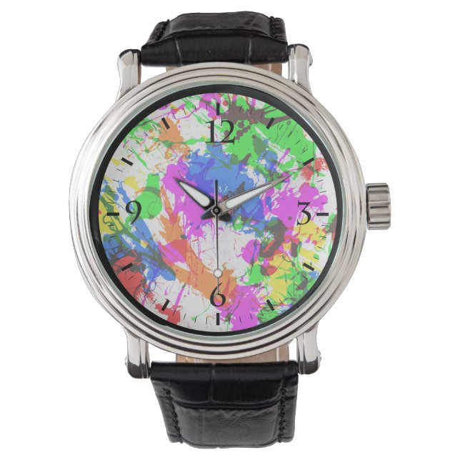 Cute colourful splatter paint design watch (Front)