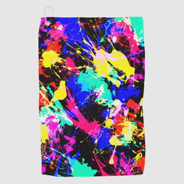 Cute colourful splatter paint golf towel (Front)