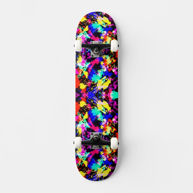 Cute colourful splatter paint skateboard (Front)