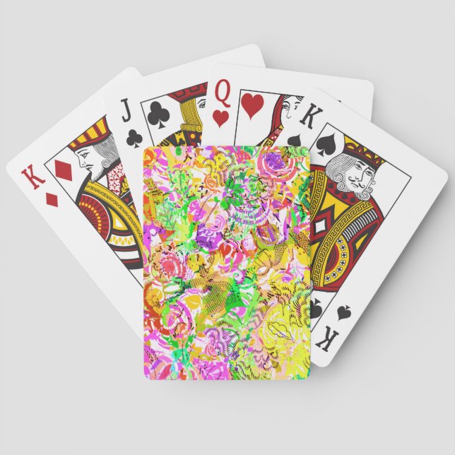 Cute colourful spring abstract floral playing cards (Back)