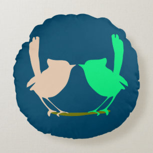 Cute Colourful Spring birds party Round Cushion