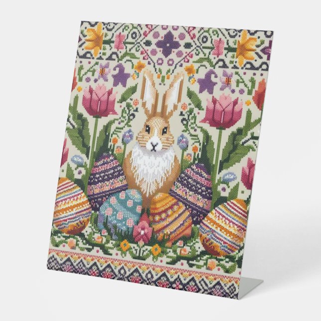 Cute/Colourful Spring/Easter fair isle  Pedestal Sign (Front)
