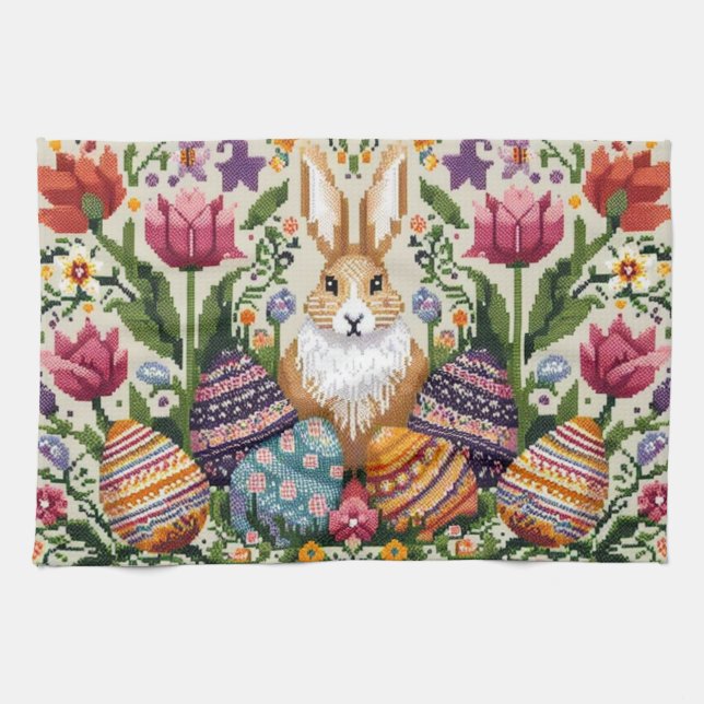 Cute/Colourful Spring/Easter fair isle  Tea Towel (Horizontal)