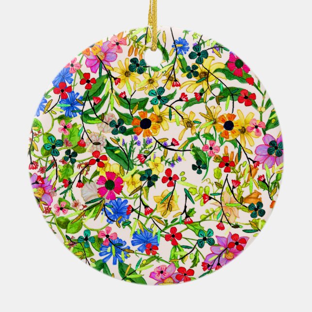 Cute colourful spring floral flowers ceramic tree decoration (Back)