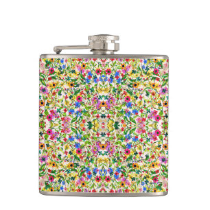 Cute colourful spring floral flowers hip flask