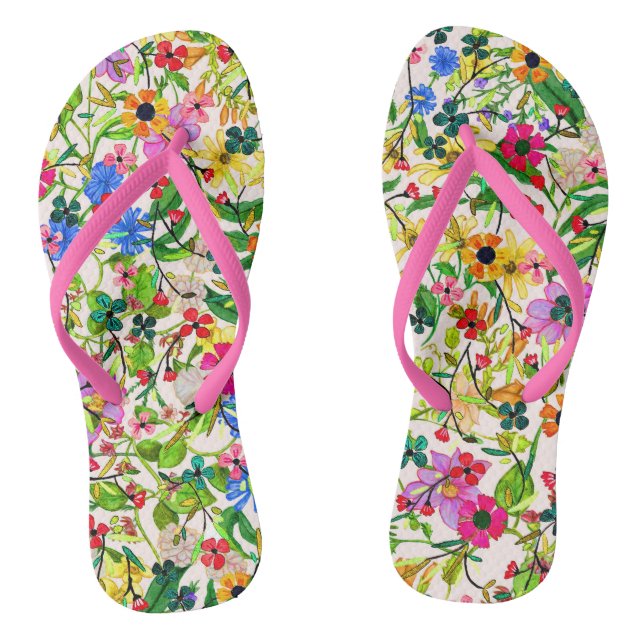 Cute colourful spring floral flowers jandals (Footbed)