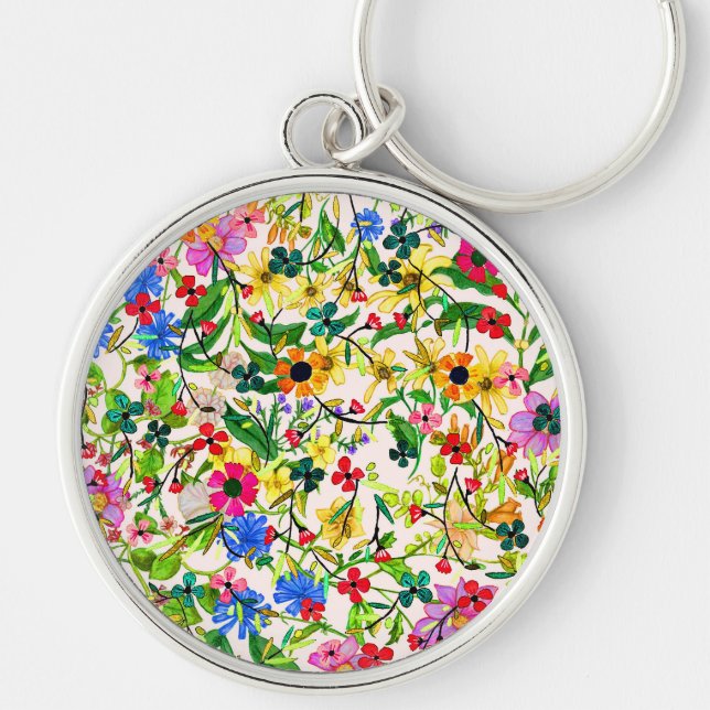 Cute colourful spring floral flowers key ring (Front)