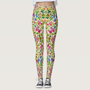 Cute colourful spring floral flowers license plate leggings