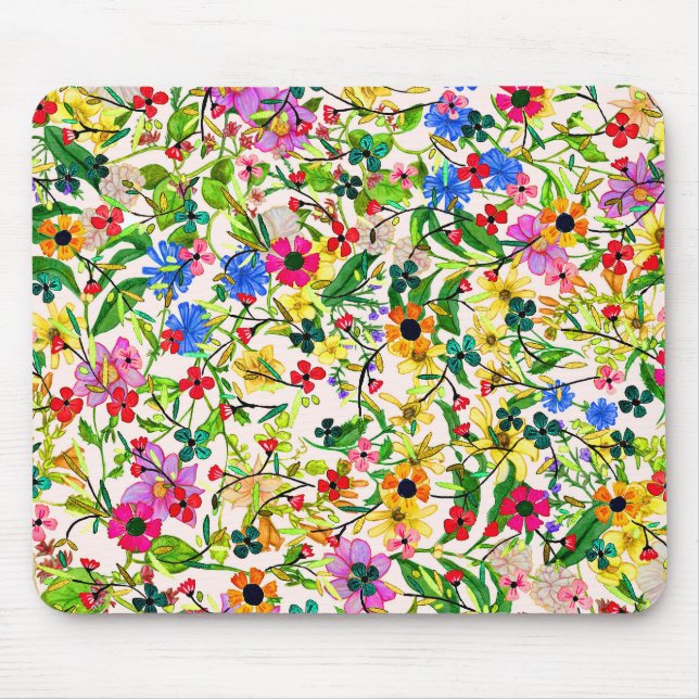 Cute colourful spring floral flowers mouse pad (Front)