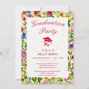 Cute colourful spring floral graduation party invitation