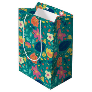 Cute colourful spring flowers pattern 2 medium gift bag