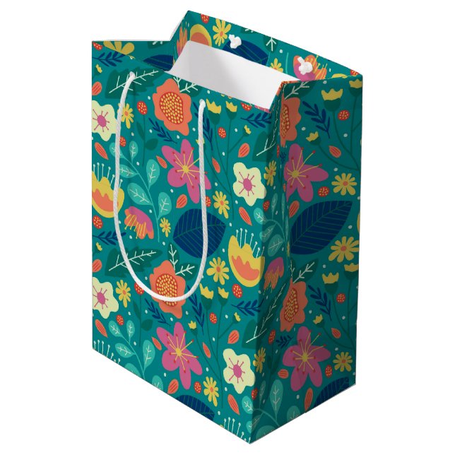 Cute colourful spring flowers pattern 2 medium gift bag (Back Angled)