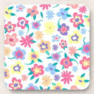 Cute colourful spring flowers pattern coaster