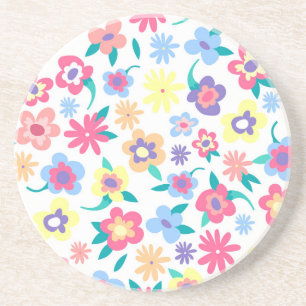 Cute colourful spring flowers pattern coaster