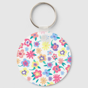 Cute colourful spring flowers pattern key ring