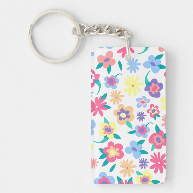 Cute colourful spring flowers pattern key ring (Front)