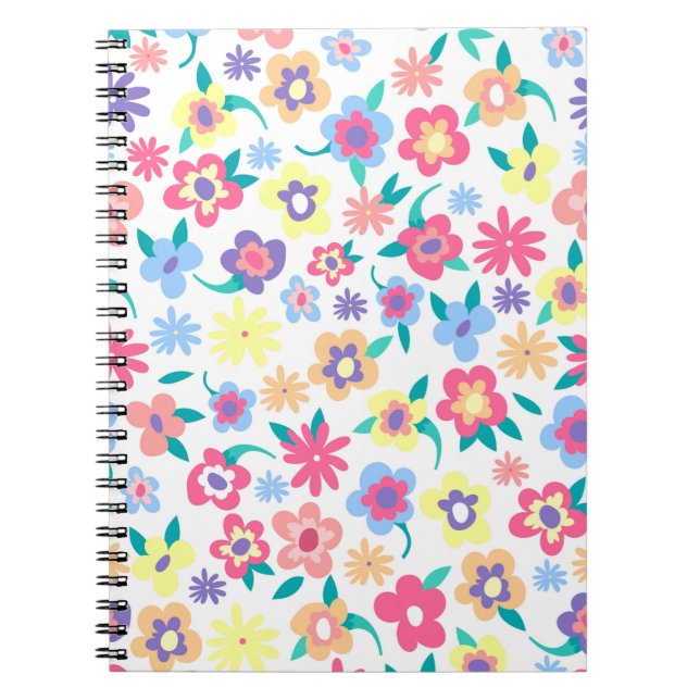 Cute colourful spring flowers pattern notebook (Front)