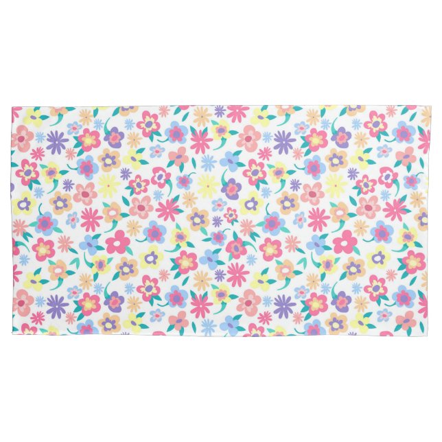 Cute colourful spring flowers pattern pillowcase (Front-Left)