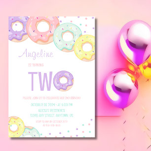 Cute Colourful Sprinkle Doughnuts 2nd Birthday Invitation