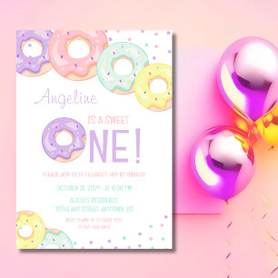 Cute Colourful Sprinkle Doughnuts First Birthday Invitation