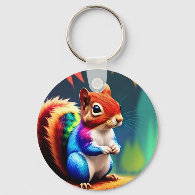  Cute Colourful Squirrel Digital Artwork  Key Ring (Front)