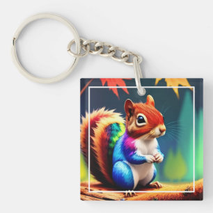  Cute Colourful Squirrel Digital Painting  Key Ring