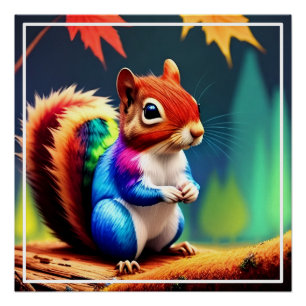  Cute Colourful Squirrel Digital Painting  Poster