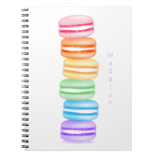 cute colourful stack of macarons personalised notebook (Front)