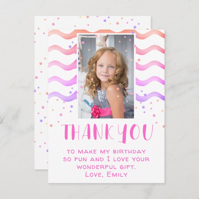 Cute Colourful Star Birthday Thank you Girl Photo Postcard (Front/Back)