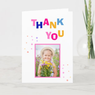 Cute Colourful Stars Girl Photo Birthday  Thank You Card