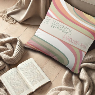 Cute Colourful Stripe Personalised Name Date  Cushion