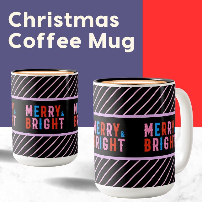 Cute Colourful Striped Pattern, Christmas Gift Two-Tone Coffee Mug (Creator Uploaded)