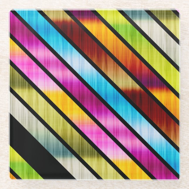 Cute colourful stripes glass coaster (Front)