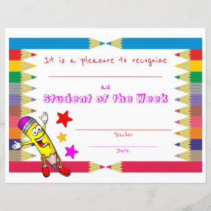 Cute & Colourful Student of the Week Certificate
