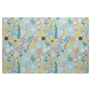 Cute Colourful Stylised Retro Flowers Pattern 3 Fabric